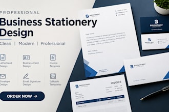 design editable business letterhead company  invoice and stationery templates