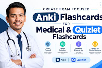 create exam focused anki flashcards for medical and quizlet flashcards