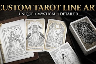 illustrate custom tarot cards in line art style