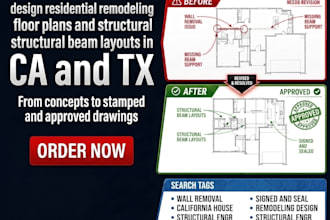 design residential remodeling floor plans and structural beam layouts in ca