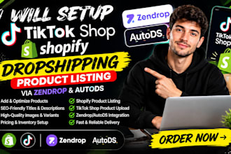 setup tiktok shop shopify dropshipping product listing via zendrop autods