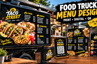 design food truck menu, digital menu board and qr code menu