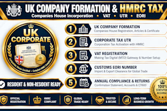 set up your UK company, handle vat registration, utr, eori and tax returns