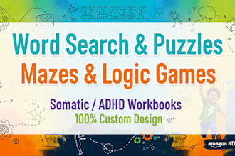 design custom kids activity books, puzzle books and word search