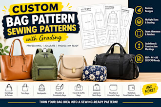 create custom bag sewing patterns with grading and tech pack