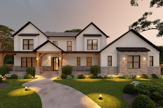 design 3d exterior rendering for residential house home building