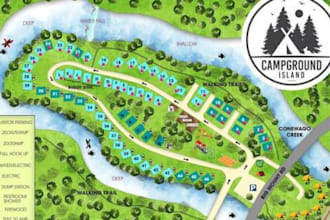 design vector rv park map, campground site plan, and resort site map