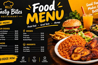 design a professional food menu banner for restaurant and cafe
