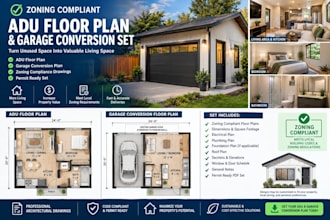 draft zoning compliant adu floor plan and garage conversion set