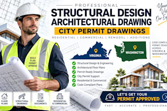 structural design, architectural drawing, city permit in virginia, washington