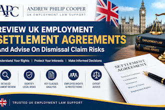 review UK employment settlement agreements and advise on dismissal claim risks