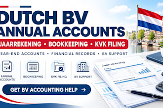 prepare dutch bv annual accounts, jaarrenening, bookkeeping and kvk filing, vat