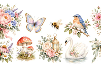 create custom watercolor clipart sets and png illustrations