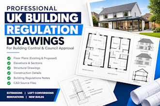 create architectural drawings for UK building regulation and UK building control