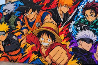 design custom mural art doodle art graffiti street art anime mural wall arts