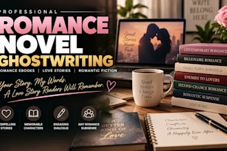 ghostwrite your romance novel, romance ebook, love story or contemporary romance