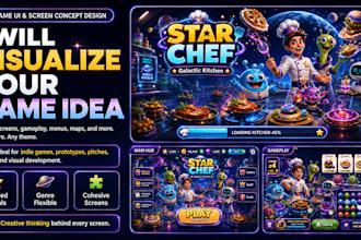 design game UI screens, splash screens and visual concepts