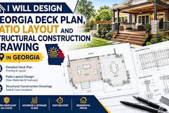 design georgia deck plan, patio layout and structural construction drawing