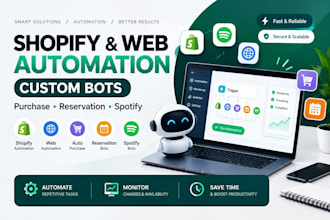build shopify automation, web bots, spotify, auto purchase bot, reservation bots