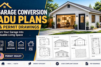 draw garage conversion adu plans and permit drawings for local permit submission