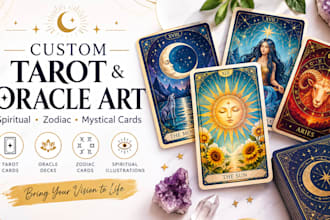 design custom tarot card, spiritual card illustration, zodiac card, oracle deck