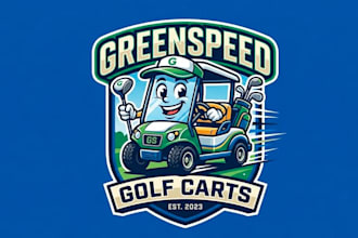 create high quality golf cart mascot logo with t shirt design