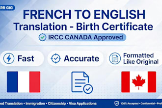 translate french birth certificate and documents for canada