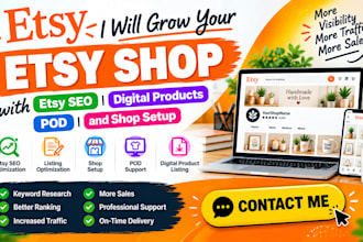 grow your etsy shop with etsy SEO, etsy digital product, pod, etsy shop setup