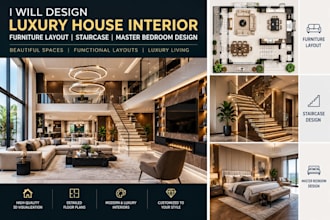 design luxury house interior, furniture layout, staircase, master bedroom design