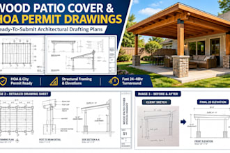 draw wood patio cover plans and permit drawings for hoa approval