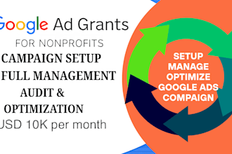 setup manage optimize google ads grant for ppc adwords campaign for non profit