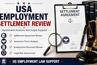 review USA employment settlement agreements and explain legal terms and risks