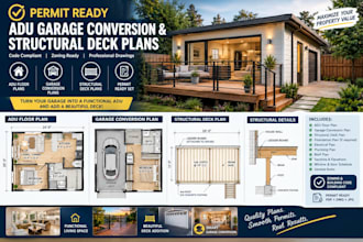 permit ready adu garage conversion and structural deck plans