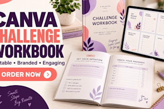 create an editable canva challenge workbook and digital planner