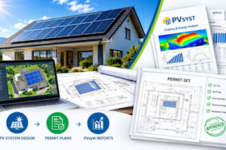 design your solar pv system, permit plans and pvsyst reports