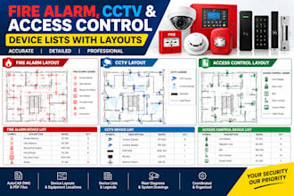 create fire alarm, cctv and access control device schedules with layouts