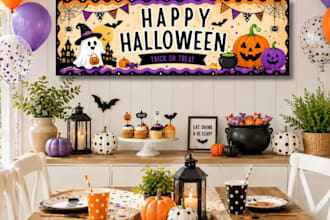design trick or treat halloween banner, editable party decor, printable banner