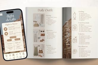 design travel journals, planners, itinerary guides, adventure workbooks in canva