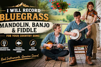 record live bluegrass mandolin, banjo and fiddle for your country song