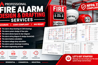 fire alarm shop drawings, design, layout and riser diagram