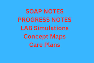 write soap notes, case studies, concept maps, lab simulations, progress notes