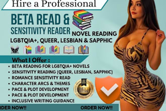 beta read lgbtqia, queer, lesbian and sapphic novel, romance sensitivity reader