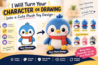 turn your character or drawing into a cute plush toy design