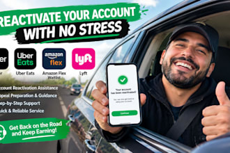 help for uber, uber eat reactivation, amazon flex waitlist, lyft reactivation