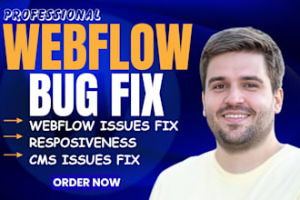 fix webflow bugs, layout, responsiveness, animations, cms and SEO issues
