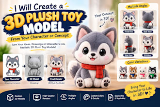 create a 3d plush toy model from your character or concept