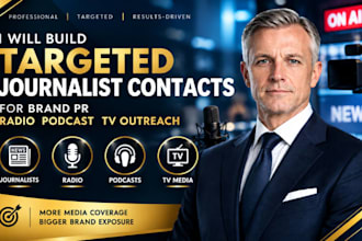 build targeted journalist contacts for brand PR radio podcast TV outreach