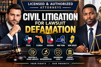 licensed texas florida ga ny nj civil litigation for lawsuit lawyer defamation