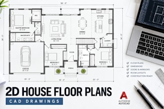 create 2d house floor plans with detailed architectural cad drawings