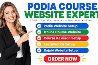 do german podia website, online course website, learnworld and kajabi website